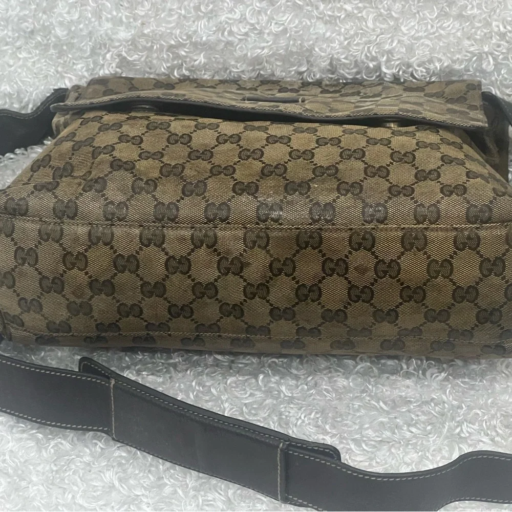 GUCCI Crystal Monogram Flap Messenger Bag Beige